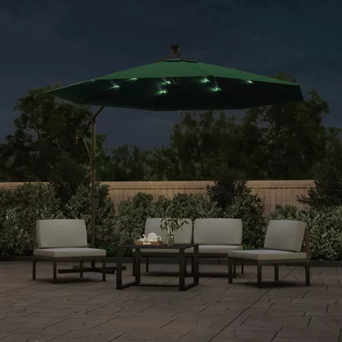  zöld függőernyő LED-del, fém rúddal 300 cm