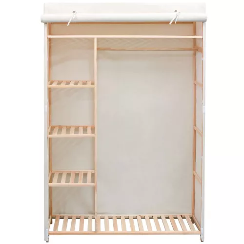  fenyőfa és szövetanyag ruhásszekrény 110 x 40 x 170 cm