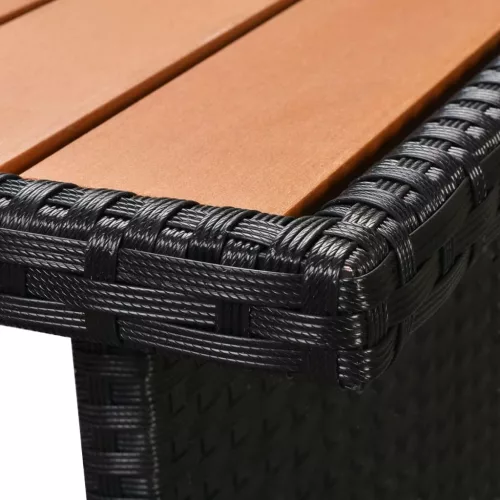  5-részes fekete polyrattan kerti bútorszett párnákkal