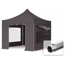   Professional összecsukható sátrak PROFESSIONAL 400g/m2 ponyvával, alumínium szerkezettel, 4 oldalfallal, panoráma ablakkal - 3x3m sötétszürke