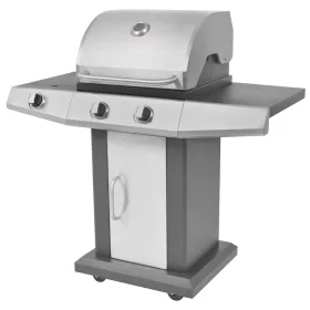    Gáz Grillsütő kerékkel ajtóval Ezüst Acél fém tömlővel