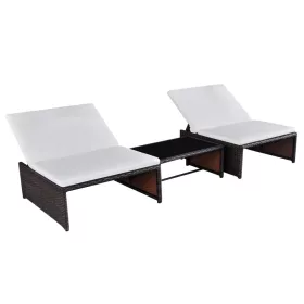  2 db barna polyrattan dönthető kerti szék asztallal