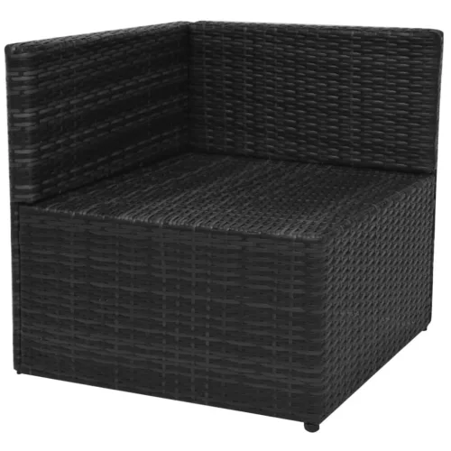  5-részes fekete polyrattan kerti bútorszett párnákkal