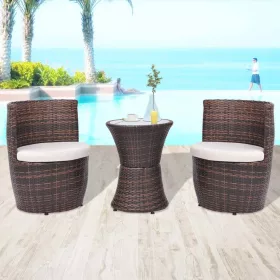  3 darabos barna polyrattan bisztrószett párnákkal