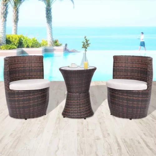  3 darabos barna polyrattan bisztrószett párnákkal