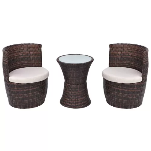  3 darabos barna polyrattan bisztrószett párnákkal