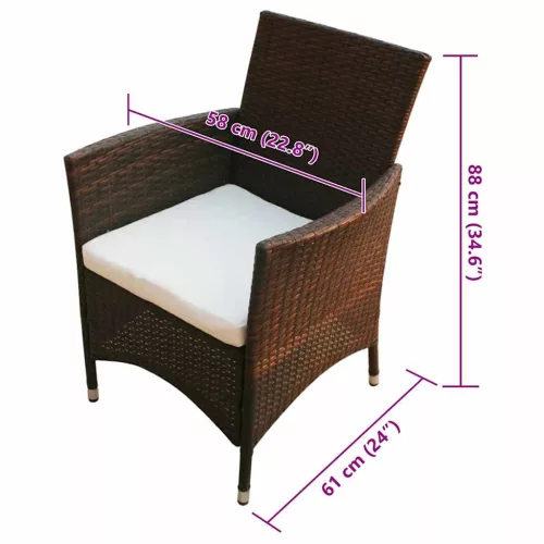  7-részes barna kültéri polyrattan étkezőszett párnákkal