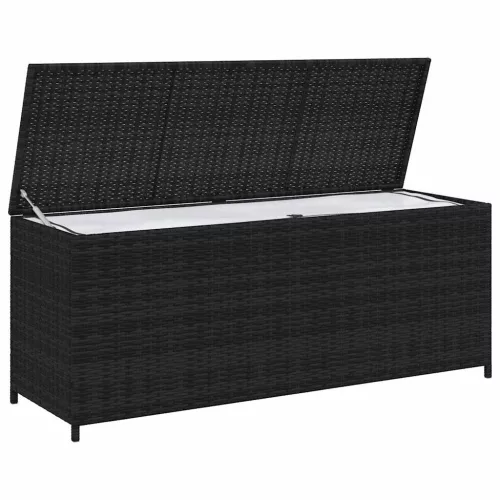  fekete polyrattan kerti tárolóláda 150 x 50 x 60 cm