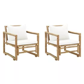vidaL 2 db bambusz kerti szék hát- és ülőpárnával