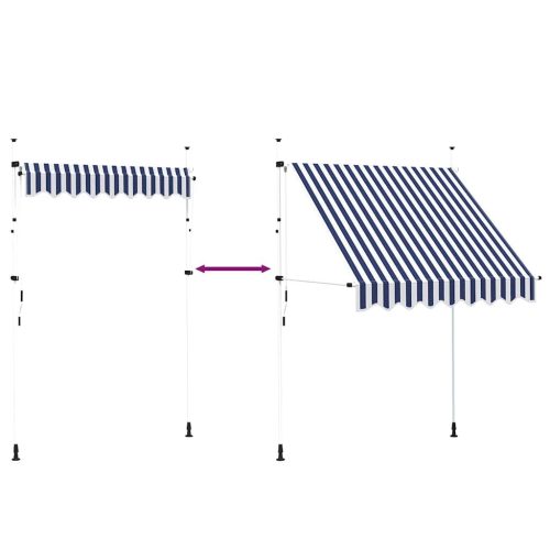  kézzel feltekerhető napellenző kék-fehér csíkokkal 200 cm