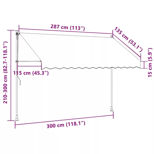  kézzel feltekerhető napellenző kék-fehér csíkokkal 300 cm