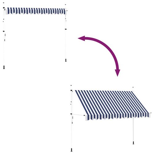  kézzel feltekerhető napellenző kék-fehér csíkokkal 350 cm