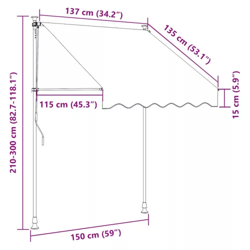  narancssárga-fehér csíkos kézzel feltekerhető napellenző 150 cm
