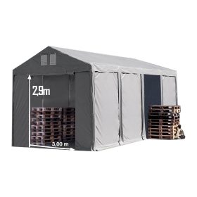   TP Vario 4x8m 3m oldalmagas raktársátor, bejárat típusa: standard