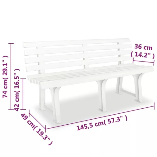  fehér műanyag kerti pad 145,5 cm