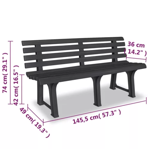  antracitszürke műanyag kerti pad 145,5 cm