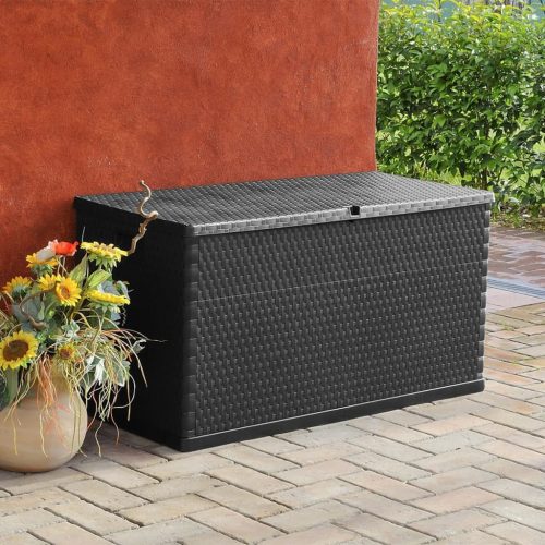  antracitszürke PP rattan kerti tárolóláda 120 x 56 x 63 cm