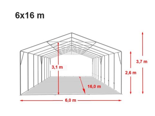 TP 6x16m 2,6m oldalmagas erősített rendezvénysátor, PVC 800 - fehér