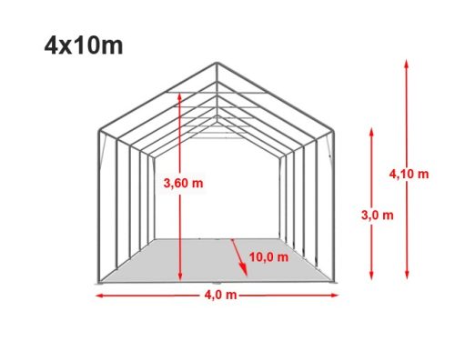 Skladišni šator 4x10m sa bočnom visinom 3m professional 550g/m2