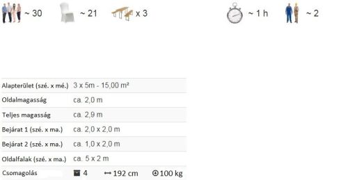TP 3x5m erősített rendezvénysátor, PVC 750 - fehér