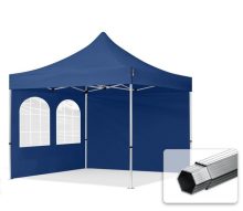   Professional összecsukható sátrak PROFESSIONAL 400g/m2 ponyvával, alumínium szerkezettel, 2 oldalfallal, hagyományos ablakkal -  3x3m kék