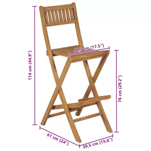  2 db összecsukható tömör tíkfa kültéri bárszék