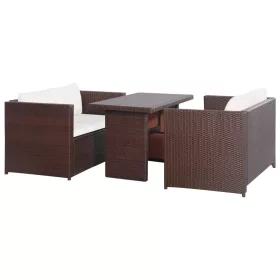  3 darabos barna polyrattan bisztrószett párnákkal