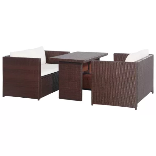  3 darabos barna polyrattan bisztrószett párnákkal