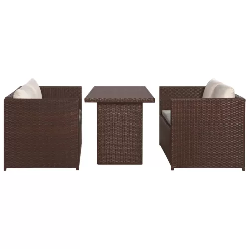  3 darabos barna polyrattan bisztrószett párnákkal