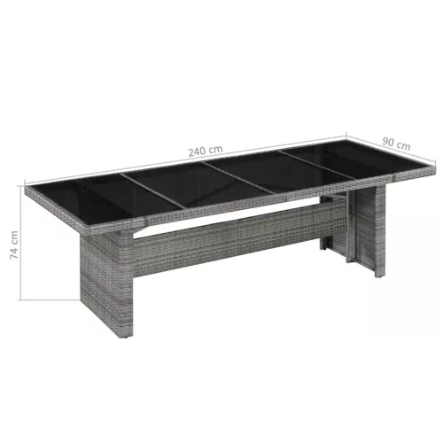  polyrattan és üveg kerti asztal 240 x 90 x 74 cm