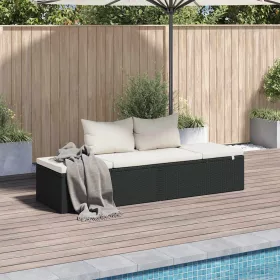  fekete polyrattan kerti ágy 195 x 60 cm