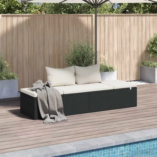  fekete polyrattan kerti ágy 195 x 60 cm