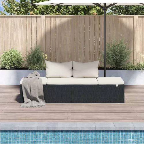  fekete polyrattan kerti ágy 195 x 60 cm