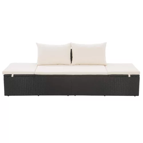 fekete polyrattan kerti ágy 195 x 60 cm