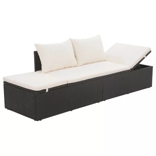  fekete polyrattan kerti ágy 195 x 60 cm