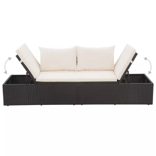  fekete polyrattan kerti ágy 195 x 60 cm
