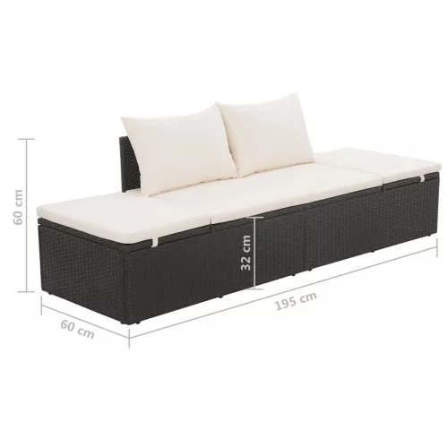  fekete polyrattan kerti ágy 195 x 60 cm