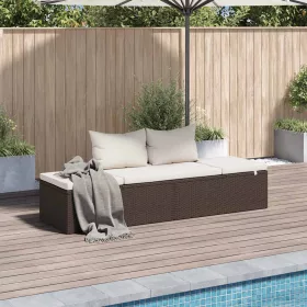  barna polyrattan kerti ágy 195 x 60 cm