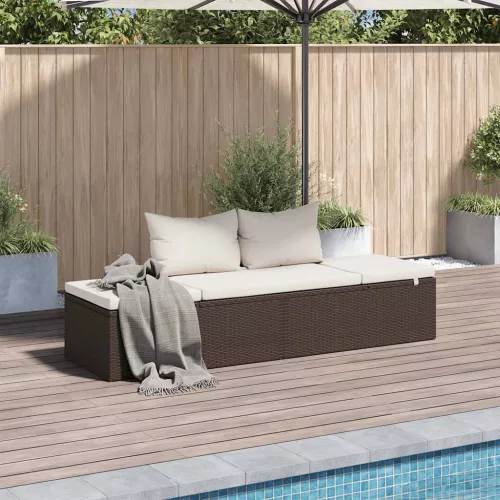  barna polyrattan kerti ágy 195 x 60 cm