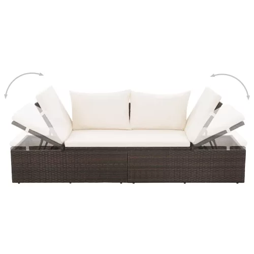  barna polyrattan kerti ágy 195 x 60 cm