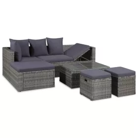  4-részes szürke polyrattan kerti bútorszett párnákkal