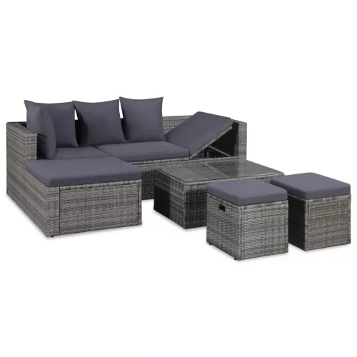  4-részes szürke polyrattan kerti bútorszett párnákkal