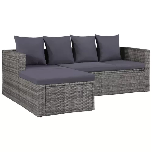  4-részes szürke polyrattan kerti bútorszett párnákkal