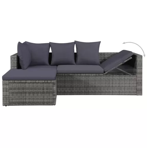  4-részes szürke polyrattan kerti bútorszett párnákkal