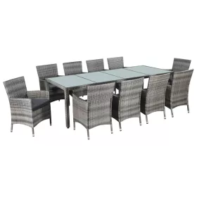    11 részes szürke polyrattan kültéri étkezőgarnitúra párnával
