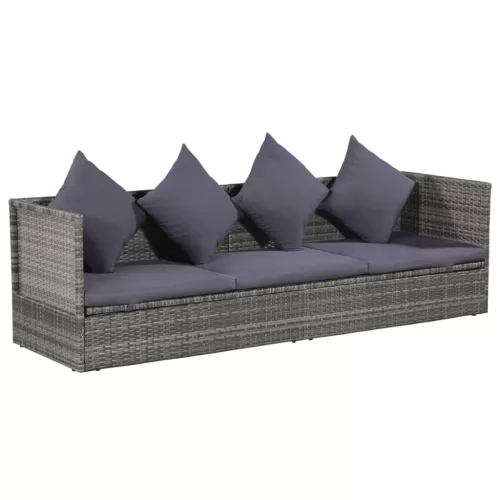  szürke polyrattan kerti ágy 200 x 60 cm