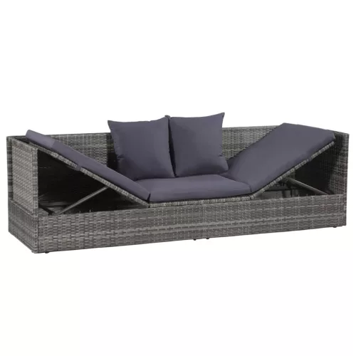  szürke polyrattan kerti ágy 200 x 60 cm