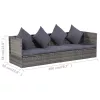  szürke polyrattan kerti ágy 200 x 60 cm