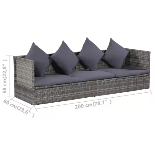  szürke polyrattan kerti ágy 200 x 60 cm