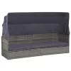  szürke polyrattan napellenzős kerti ágy 205 x 62 cm
